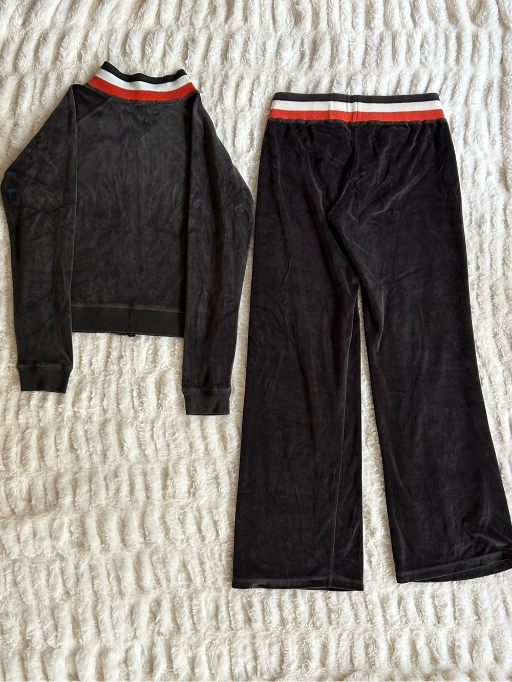Y2K Vintage Juicy Couture Velour Tracksuit Set Made in USA Charcoal Striped M - Picture 3 of 13